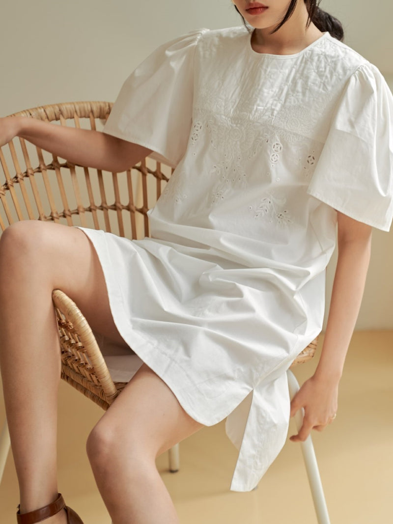 COTTON EMBROIDERED SHIFT DRESS