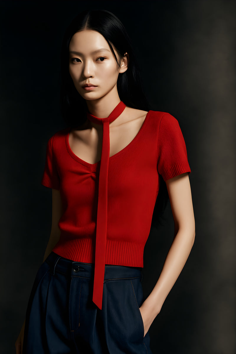 MODERN FLAME TIE-KNIT TOP