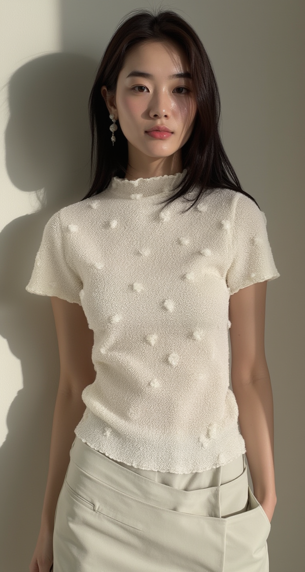 LACE MOCK NECK BOUCLÉ DOT TOP