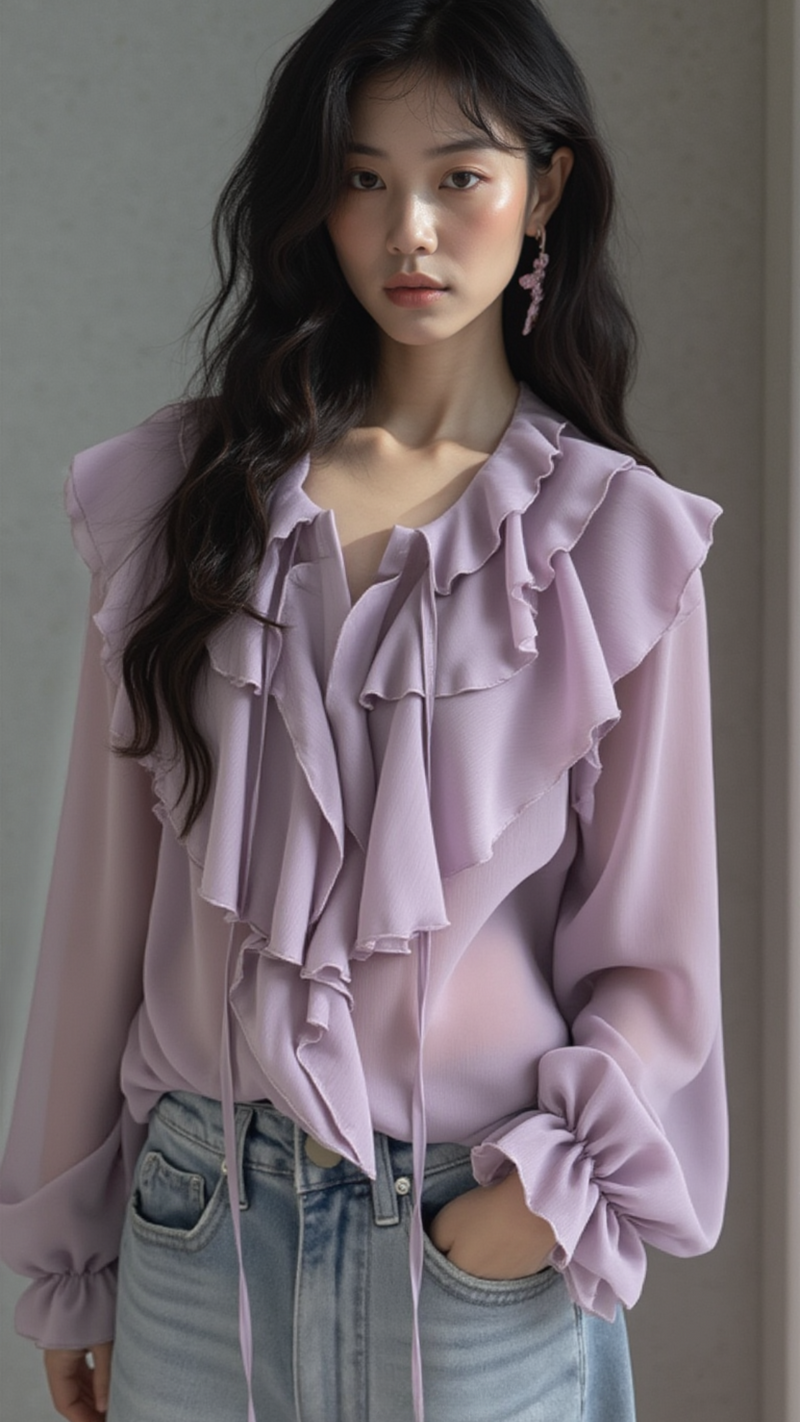 LAVENDER RUFFLE CHIFFON BLOUSE