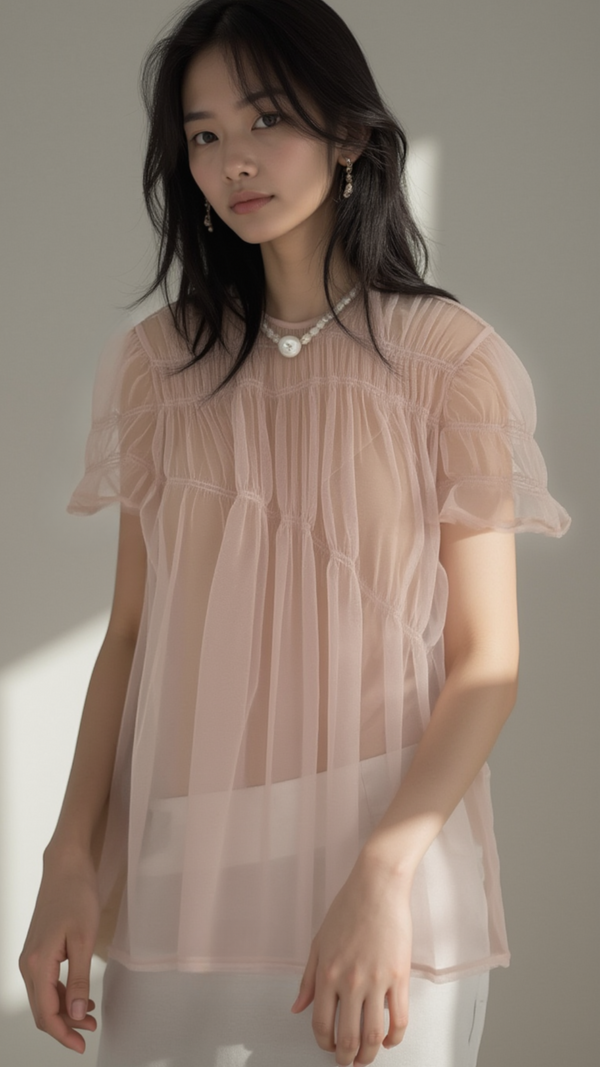 CLOUD VEIL SHEER PUFF SLEEVE BLOUSE