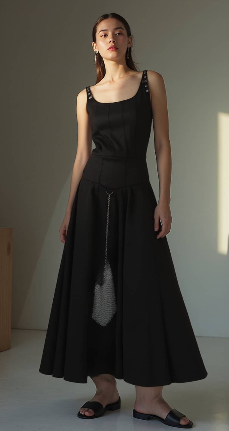 OBSIDIAN RIVET A-LINE DRESS