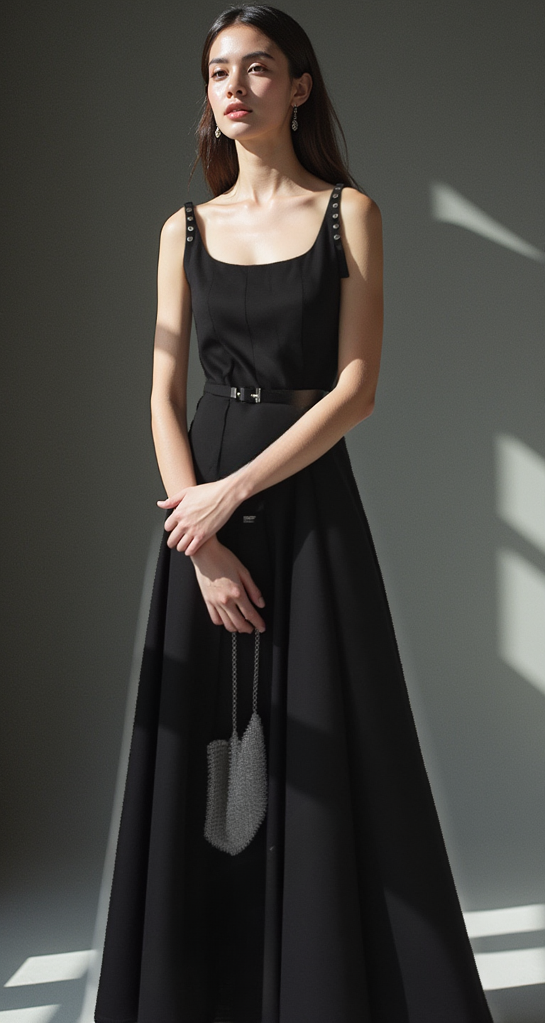 OBSIDIAN RIVET A-LINE DRESS