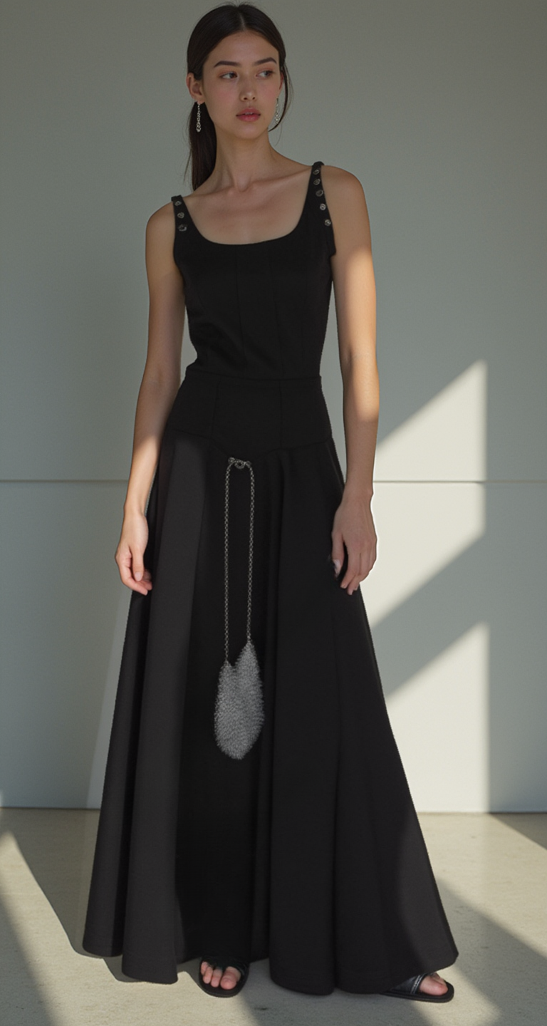 OBSIDIAN RIVET A-LINE DRESS