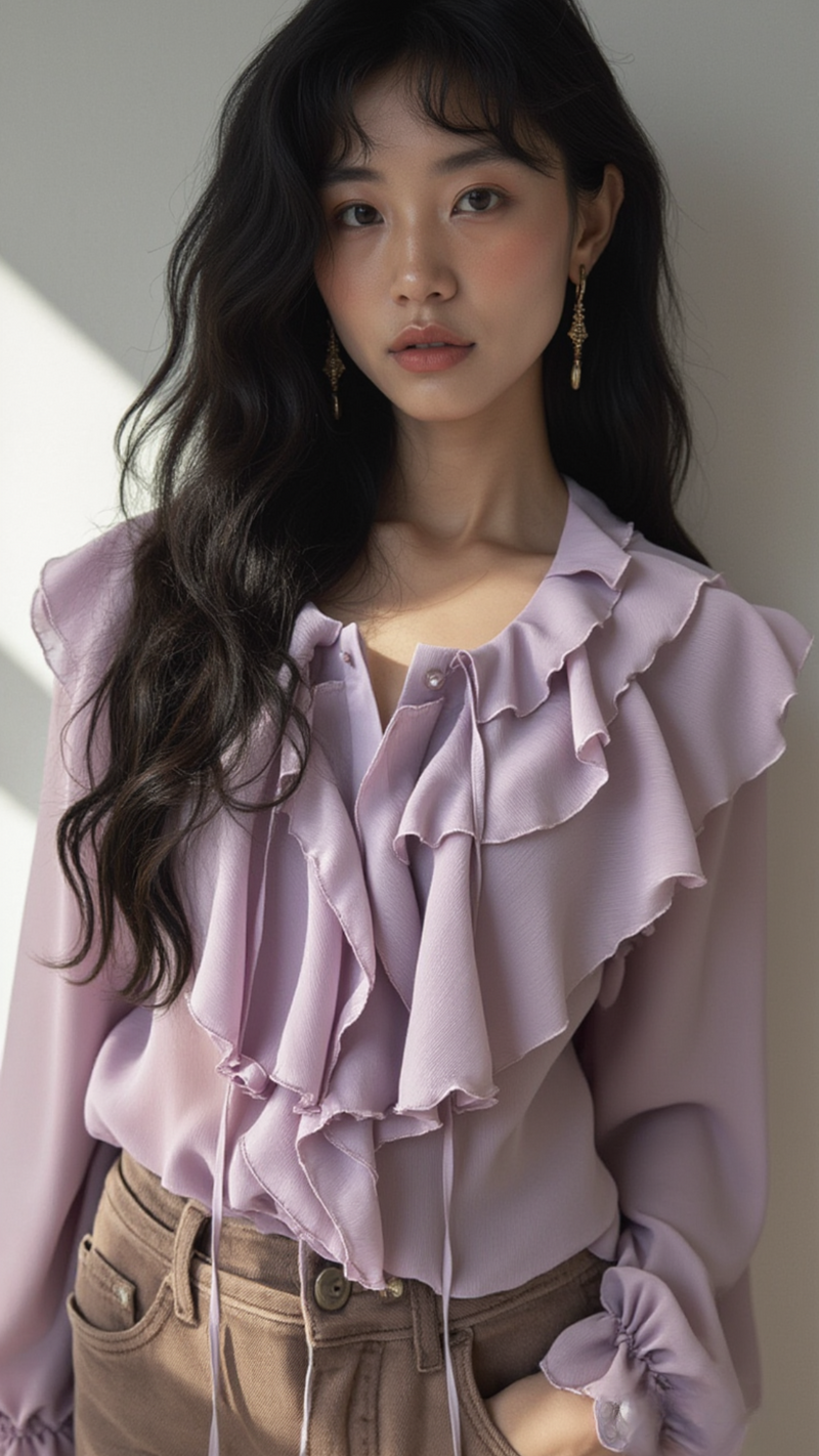 LAVENDER RUFFLE CHIFFON BLOUSE