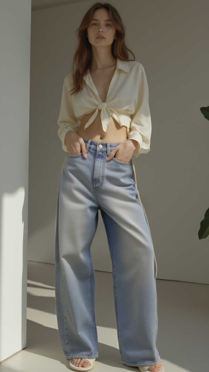 VINTAGE WASHED WIDE LEG JEANS
