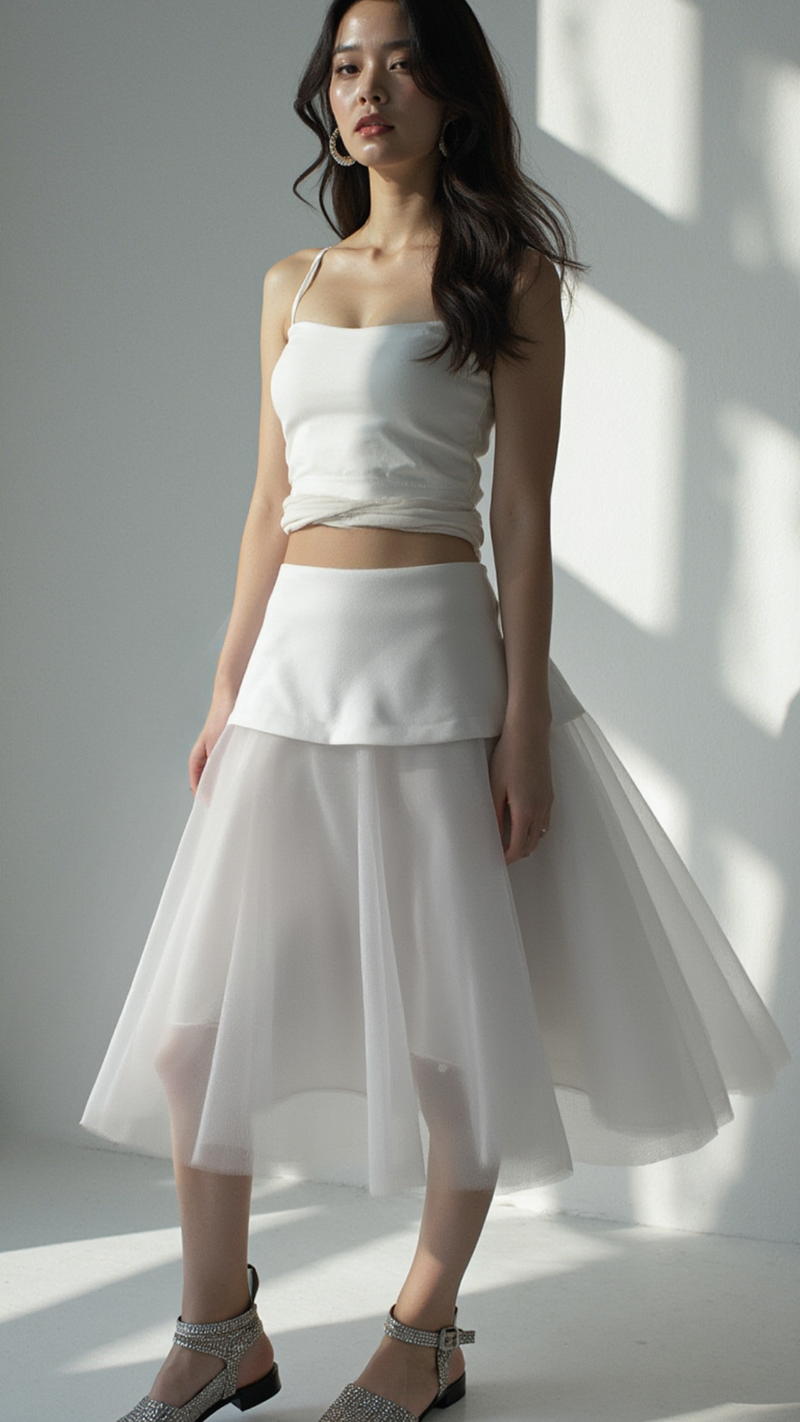 ETHEREAL LAYERED WHITE TULLE SKIRT