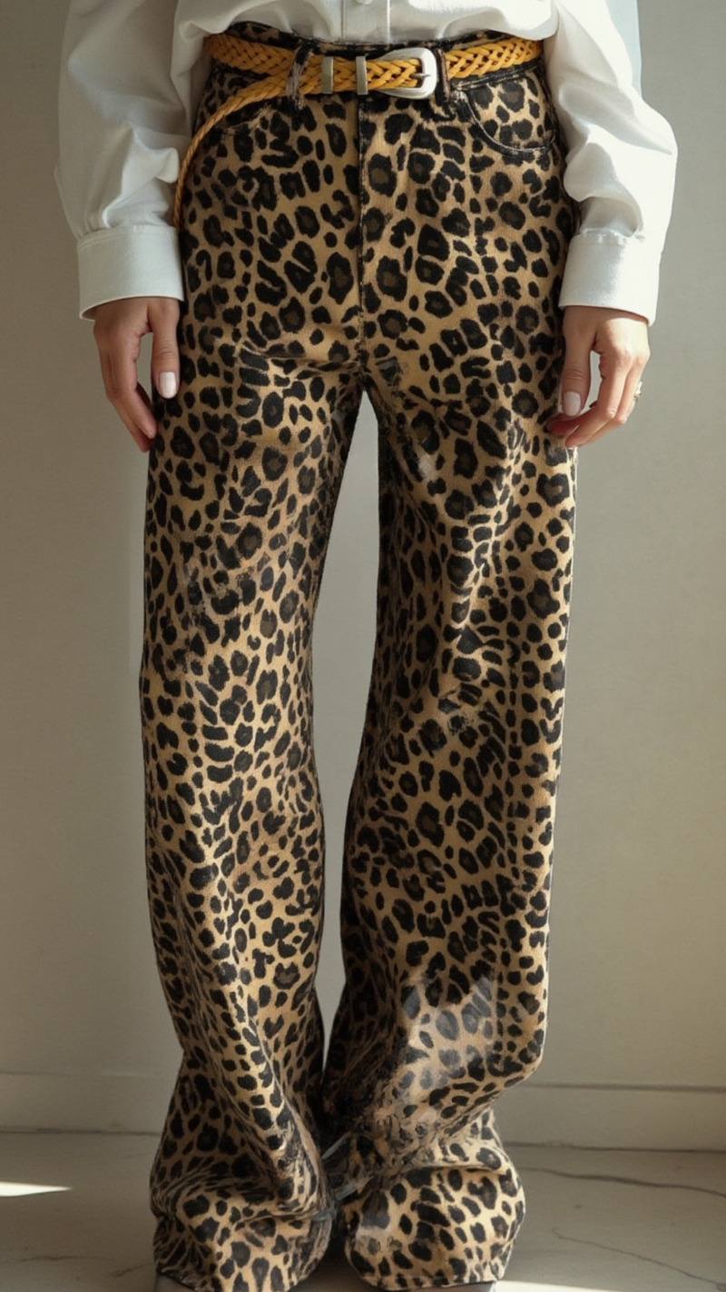 LEOPARD PRINT WIDE LEG PANTS