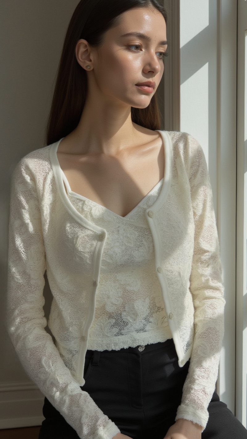 DELICATE LACE BUTTON UP CARDIGAN