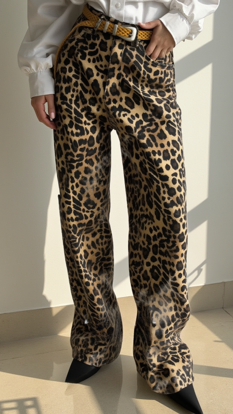 LEOPARD PRINT WIDE LEG PANTS