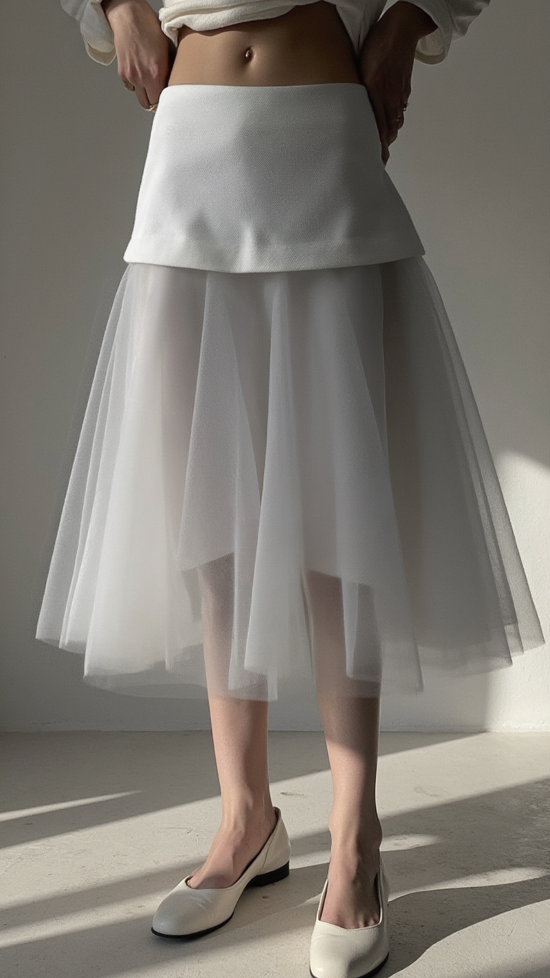 ETHEREAL LAYERED WHITE TULLE SKIRT