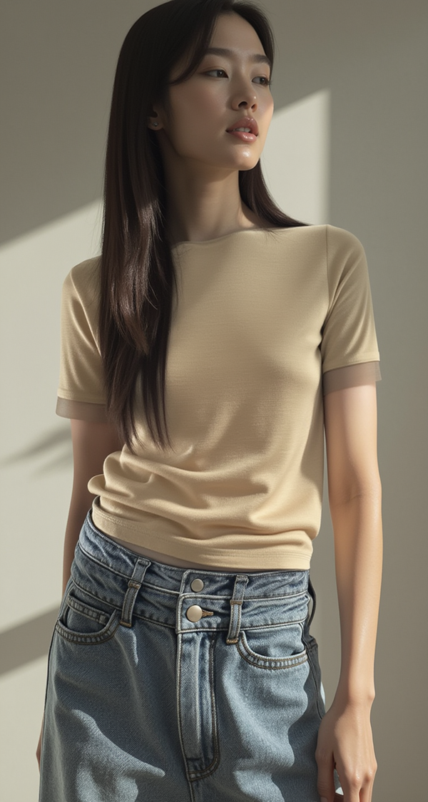 MÉLANGE MESH-LAYERED T-SHIRT