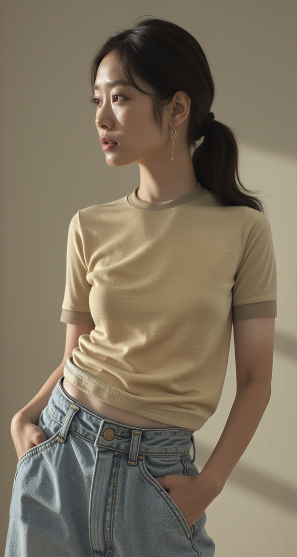 MÉLANGE MESH-LAYERED T-SHIRT