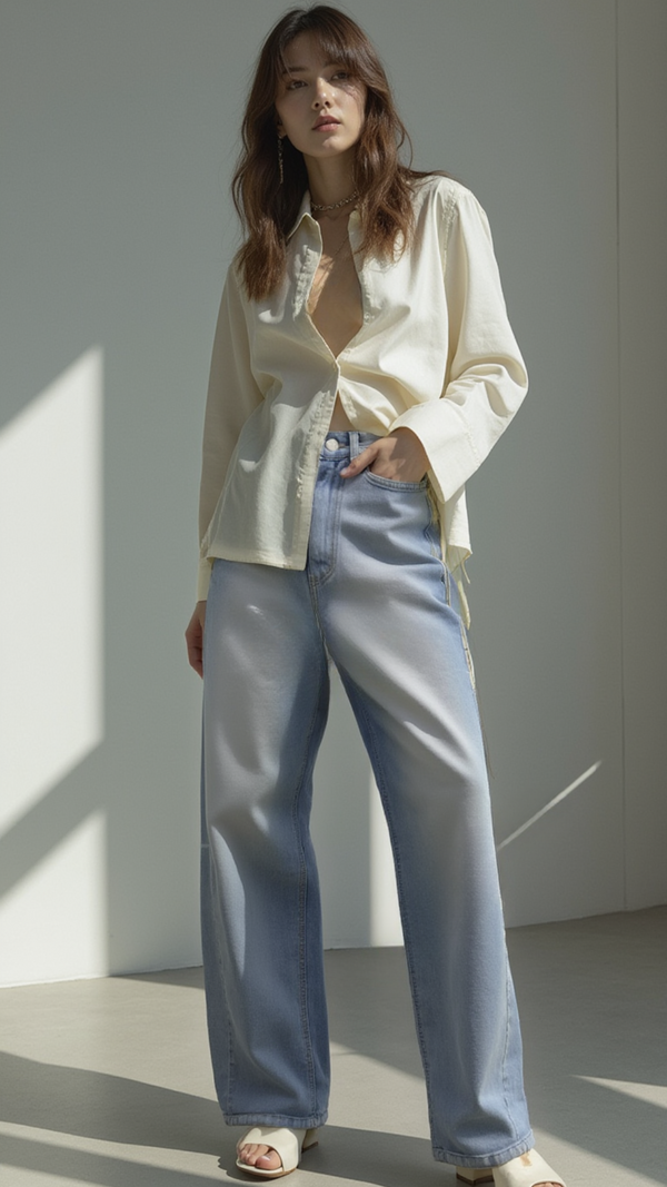 VINTAGE WASHED WIDE LEG JEANS