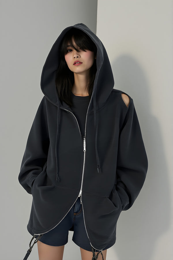 RAW EDGE CUTOUT HOODIE