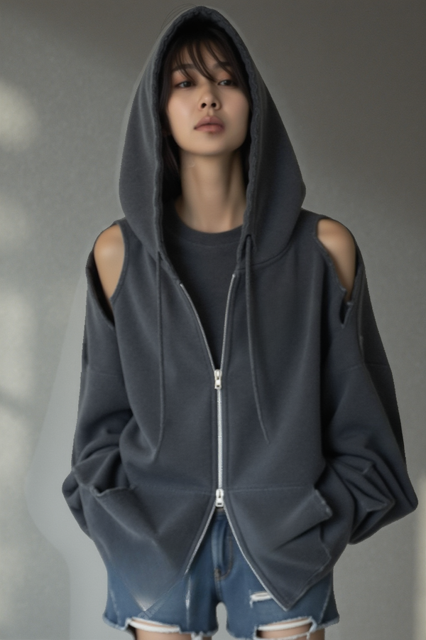RAW EDGE CUTOUT HOODIE