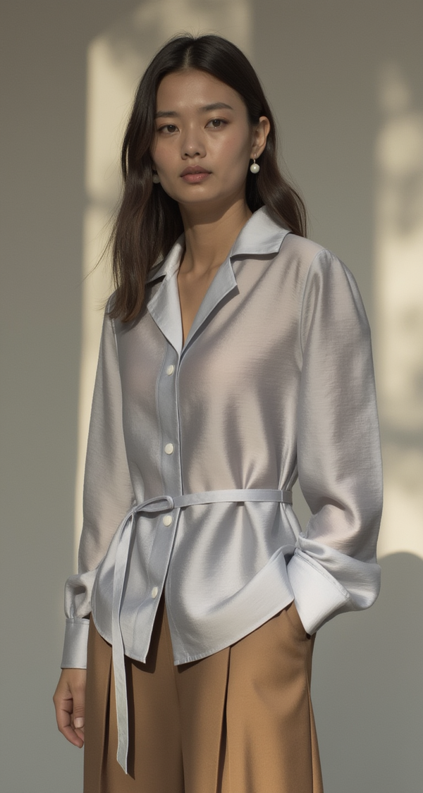 SERENITY SATIN BELTED BLOUSE