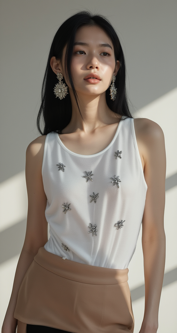 CELESTE BEADED MESH TANK