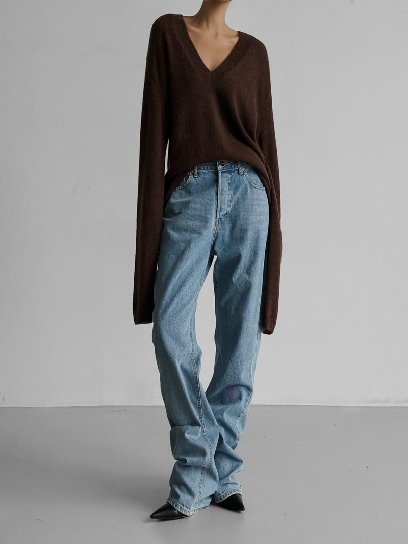 ALPACA DEEP V-NECK KNIT TOP