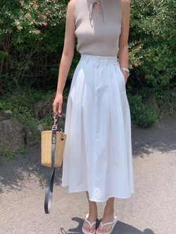 BACK BANDED FLARED PLEAT SKIRT