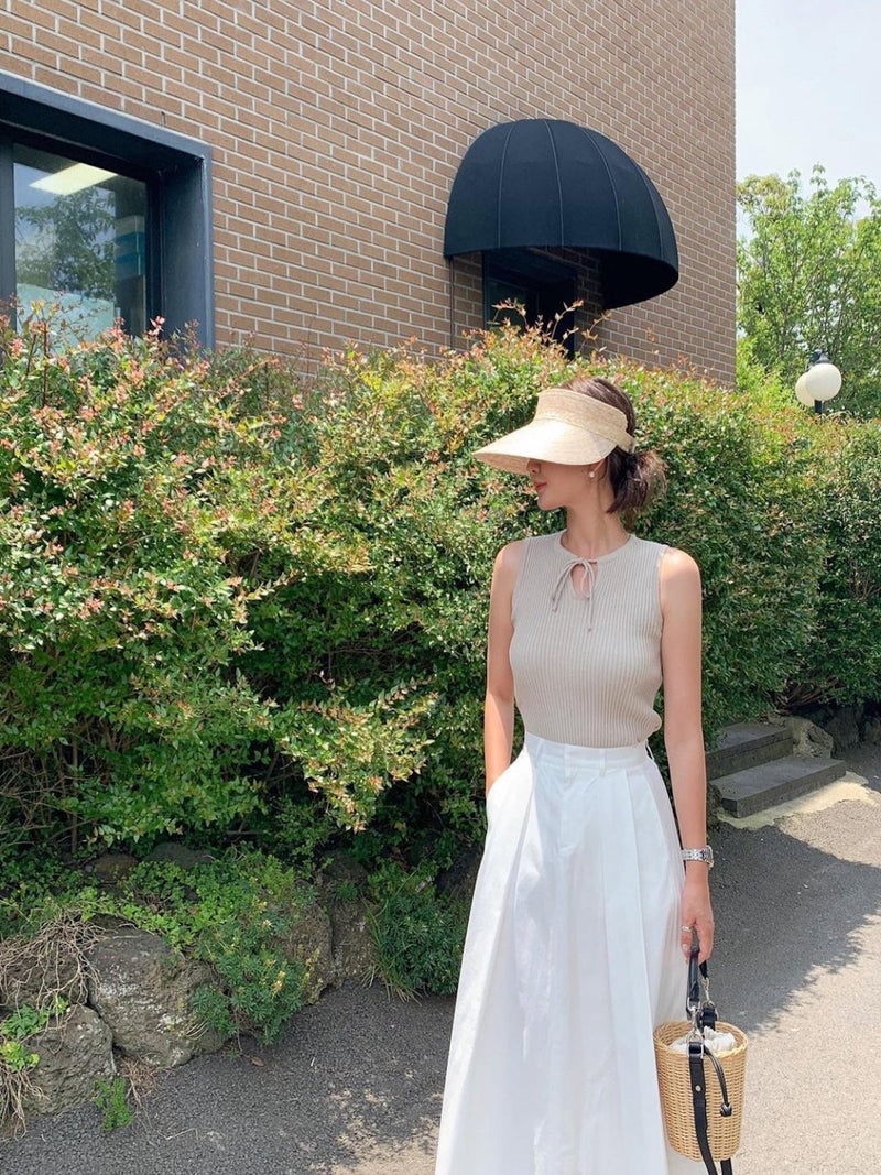 BACK BANDED FLARED PLEAT SKIRT
