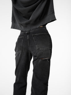 BACK SPLIT DETAIL WASHED BLACK JEANS