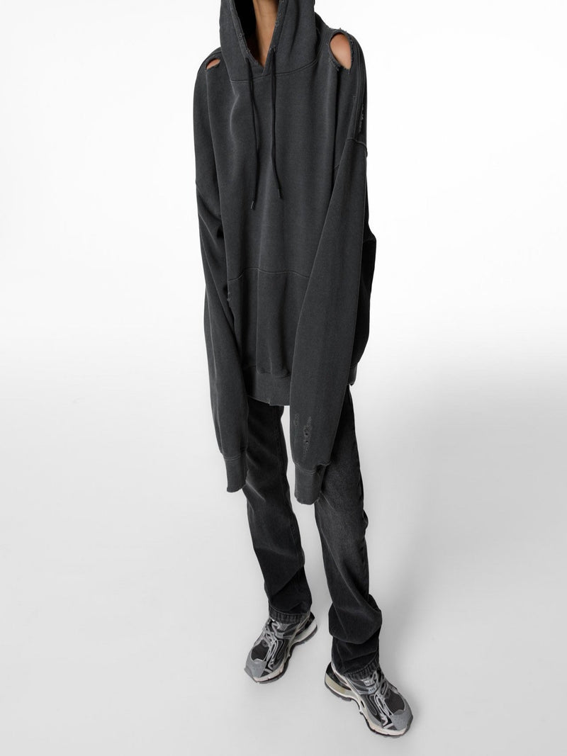 BACK SPLIT DETAIL WASHED BLACK JEANS