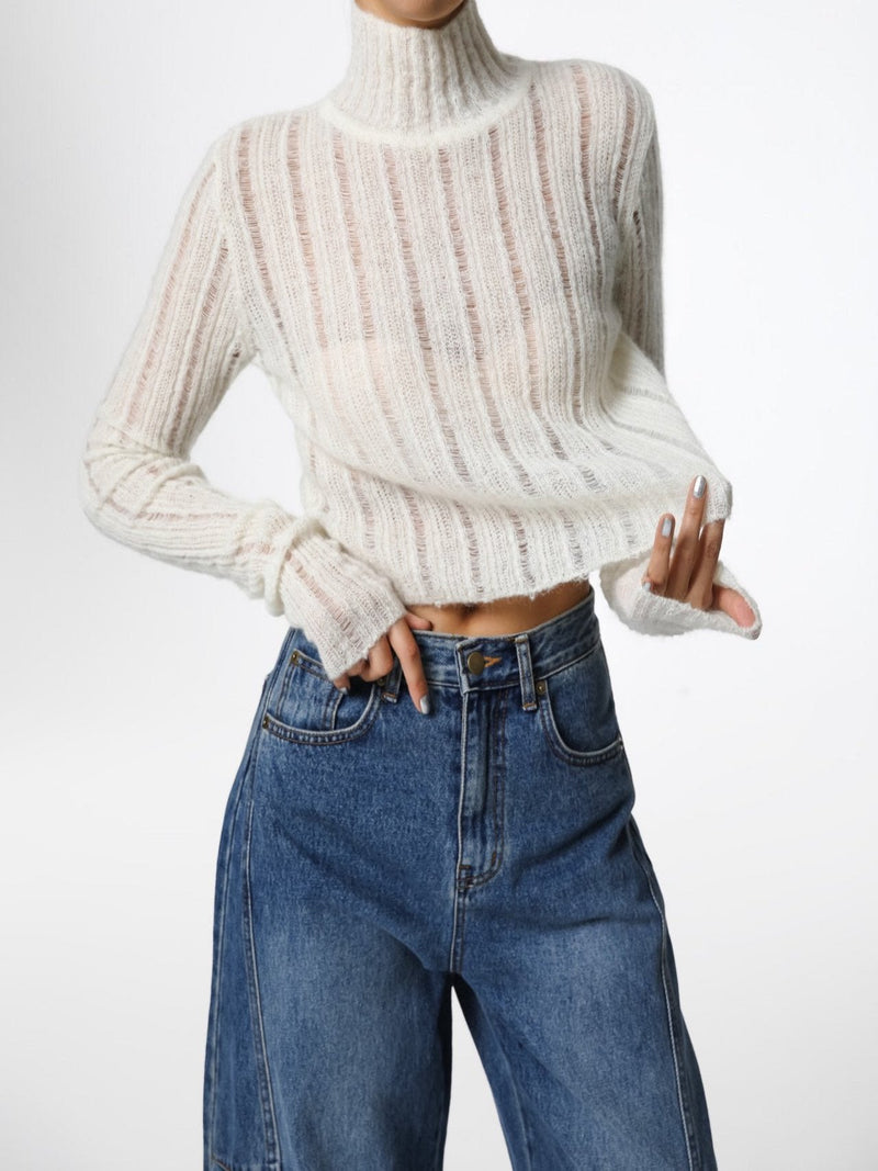 BABY ALPACA SHEER CROPPED KNIT
