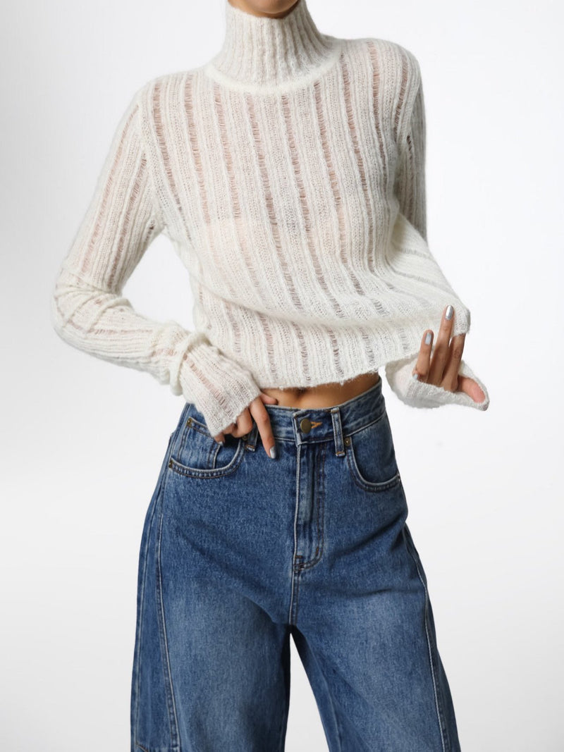 BABY ALPACA SHEER CROPPED KNIT