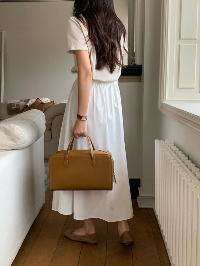 BACK BANDED FLARED PLEAT SKIRT