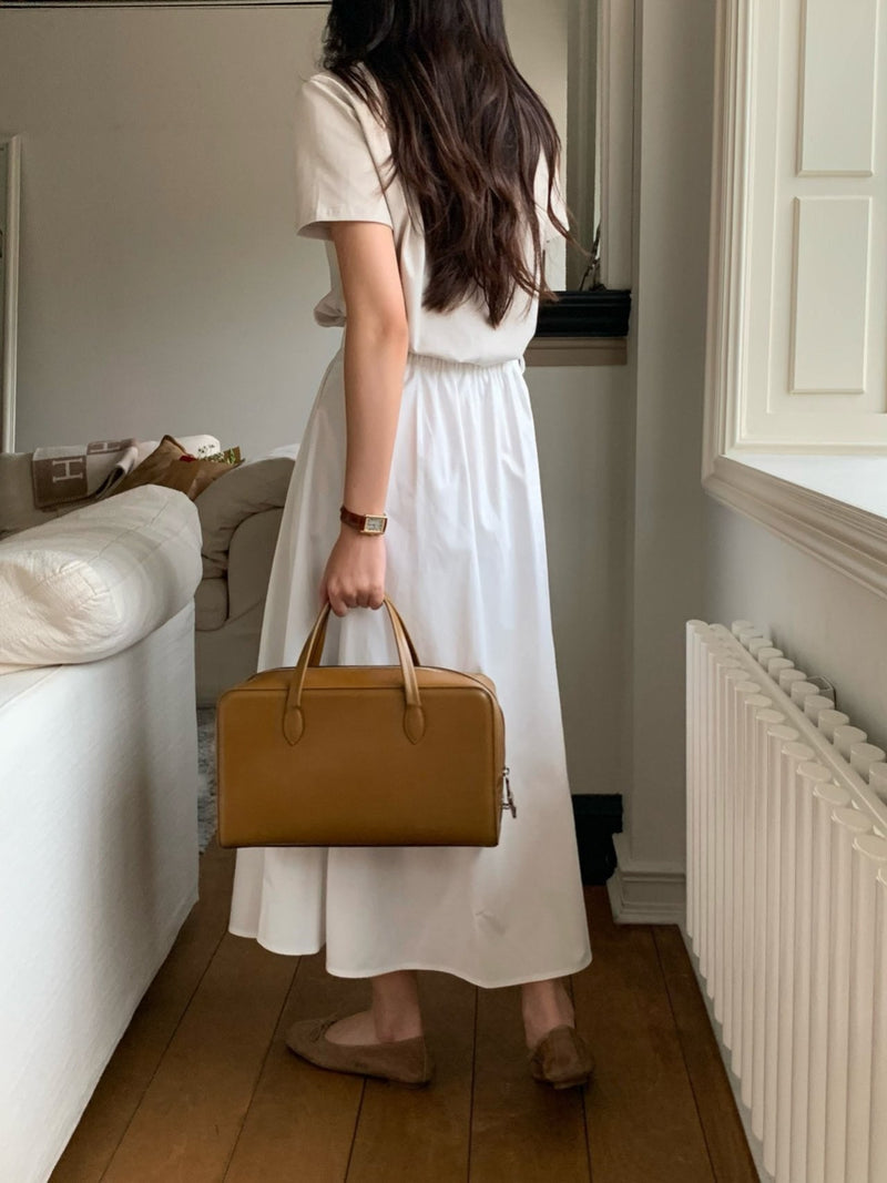 BACK BANDED FLARED PLEAT SKIRT