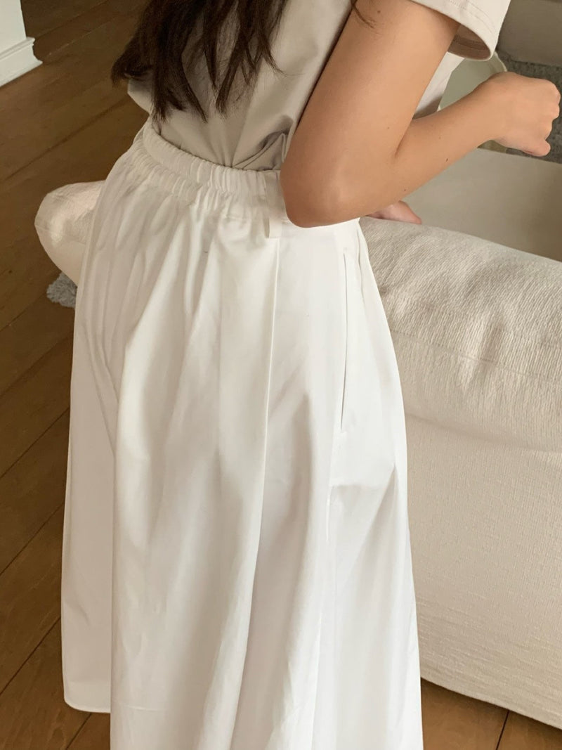 BACK BANDED FLARED PLEAT SKIRT