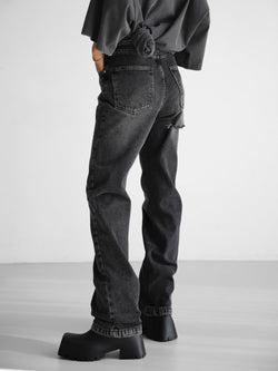 BACK SPLIT DETAIL WASHED BLACK JEANS