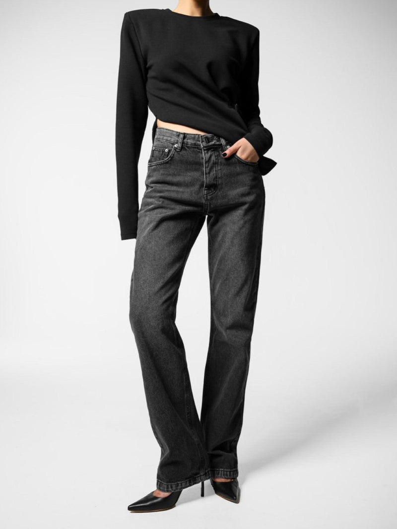 BACK SPLIT DETAIL WASHED BLACK JEANS