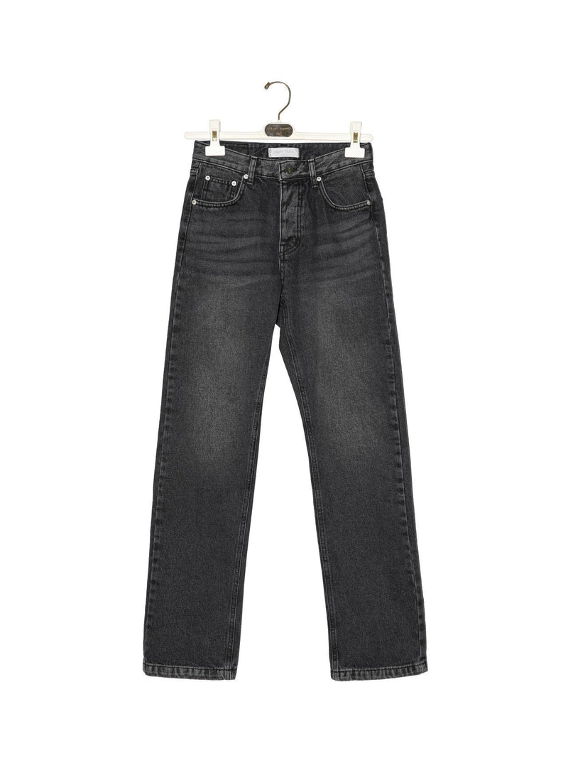 BACK SPLIT DETAIL WASHED BLACK JEANS