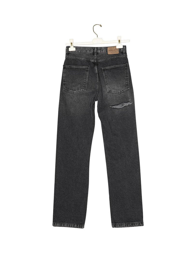 BACK SPLIT DETAIL WASHED BLACK JEANS