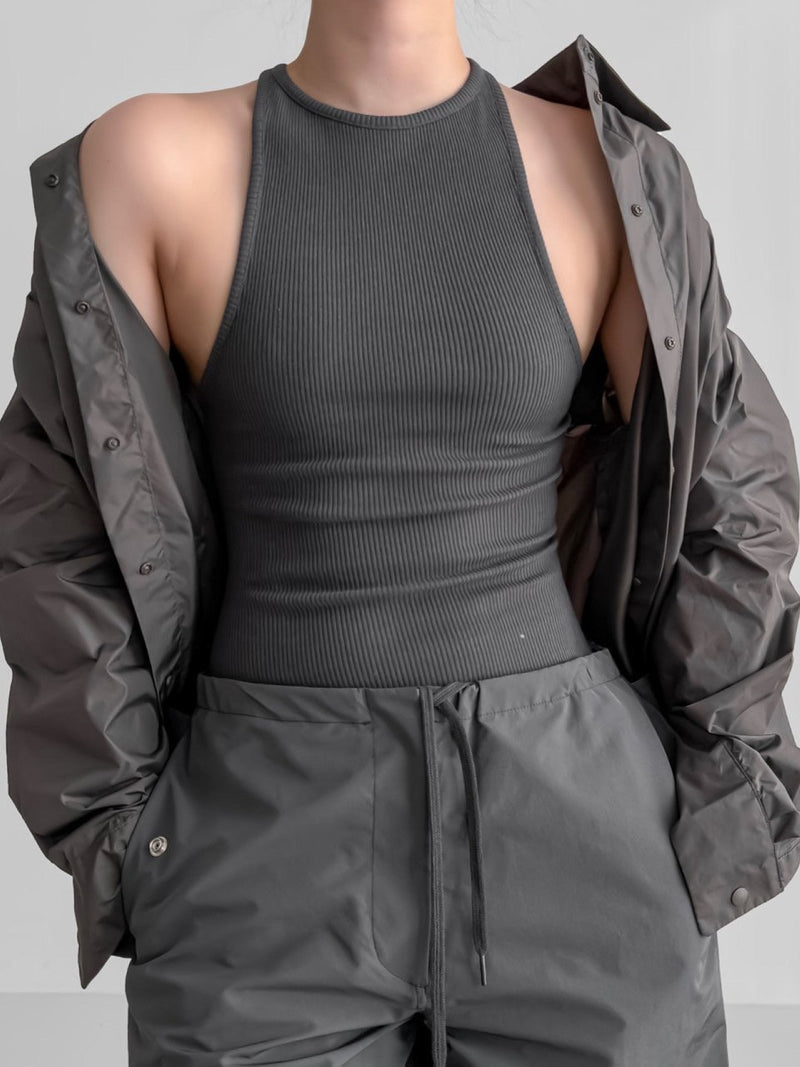 BACK STRAP DETAIL RIBBED BODYSUIT