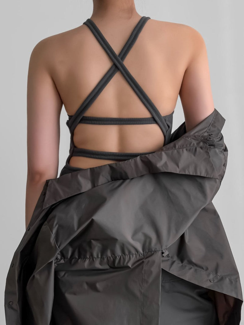 BACK STRAP DETAIL RIBBED BODYSUIT