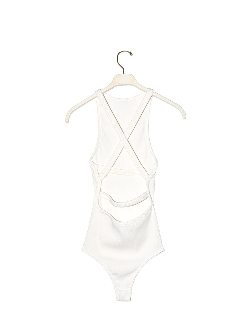 BACK STRAP DETAIL RIBBED BODYSUIT
