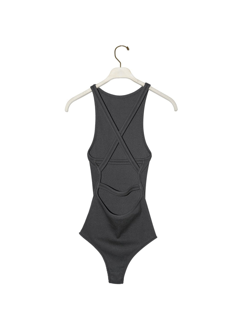 BACK STRAP DETAIL RIBBED BODYSUIT