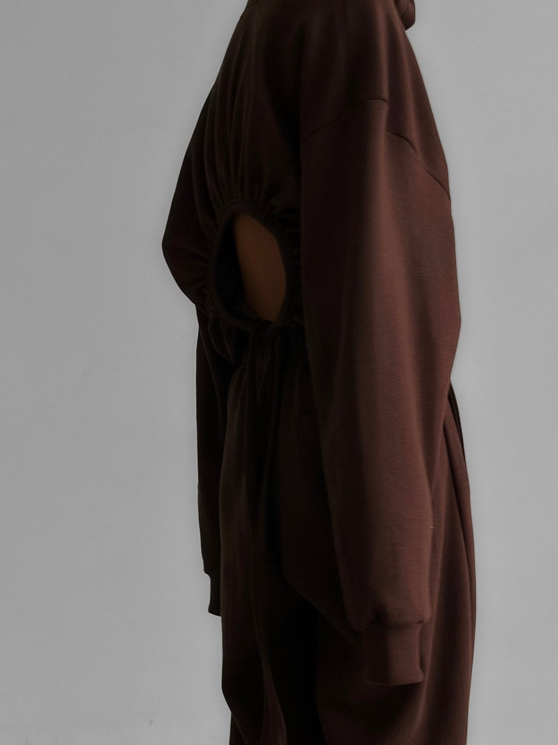 BACKLESS SHIRRED DETAIL HOODED TOP