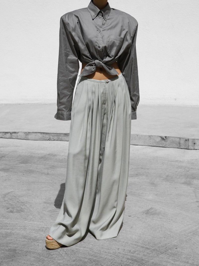 BAMBOO PIN TUCK PLEATED WIDE TROUSERS