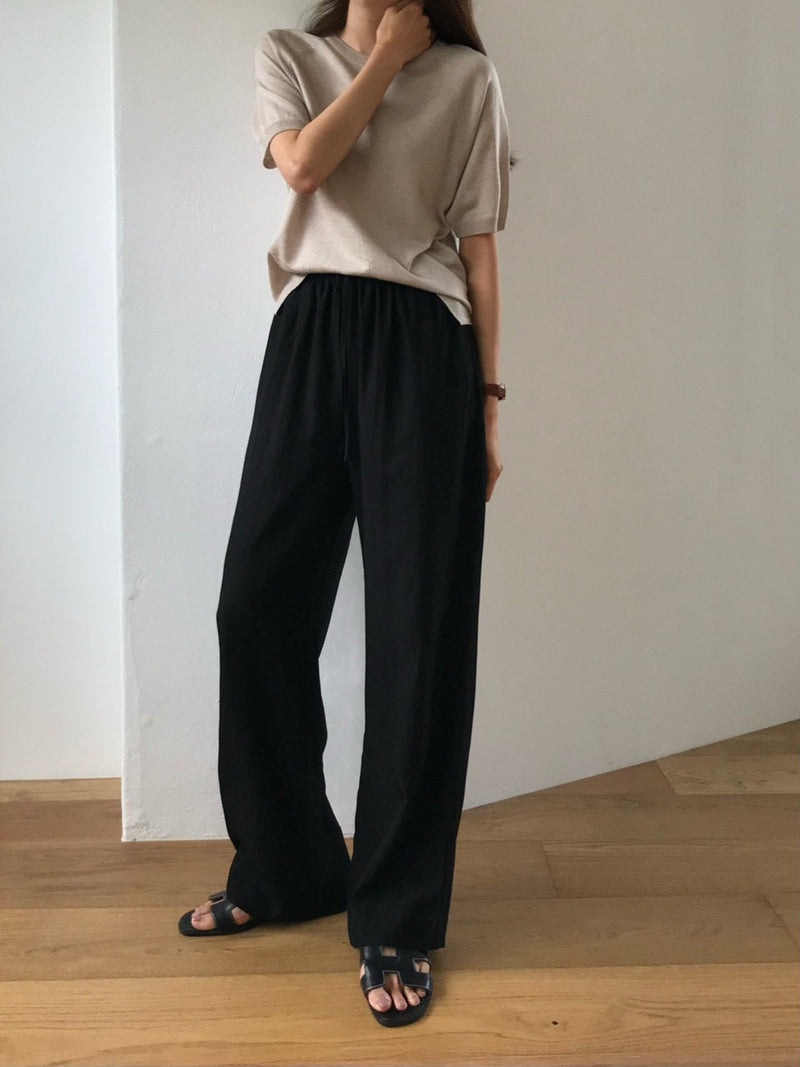 BANDED RAYON WIDE SLACKS