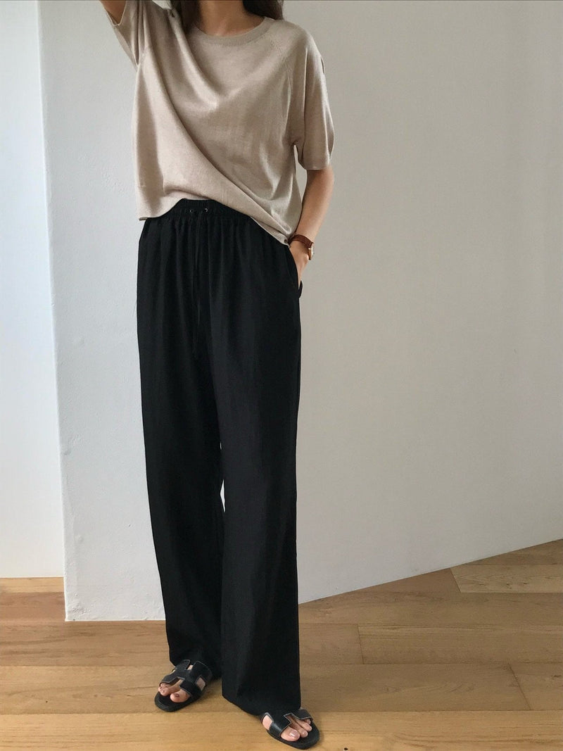 BANDED RAYON WIDE SLACKS