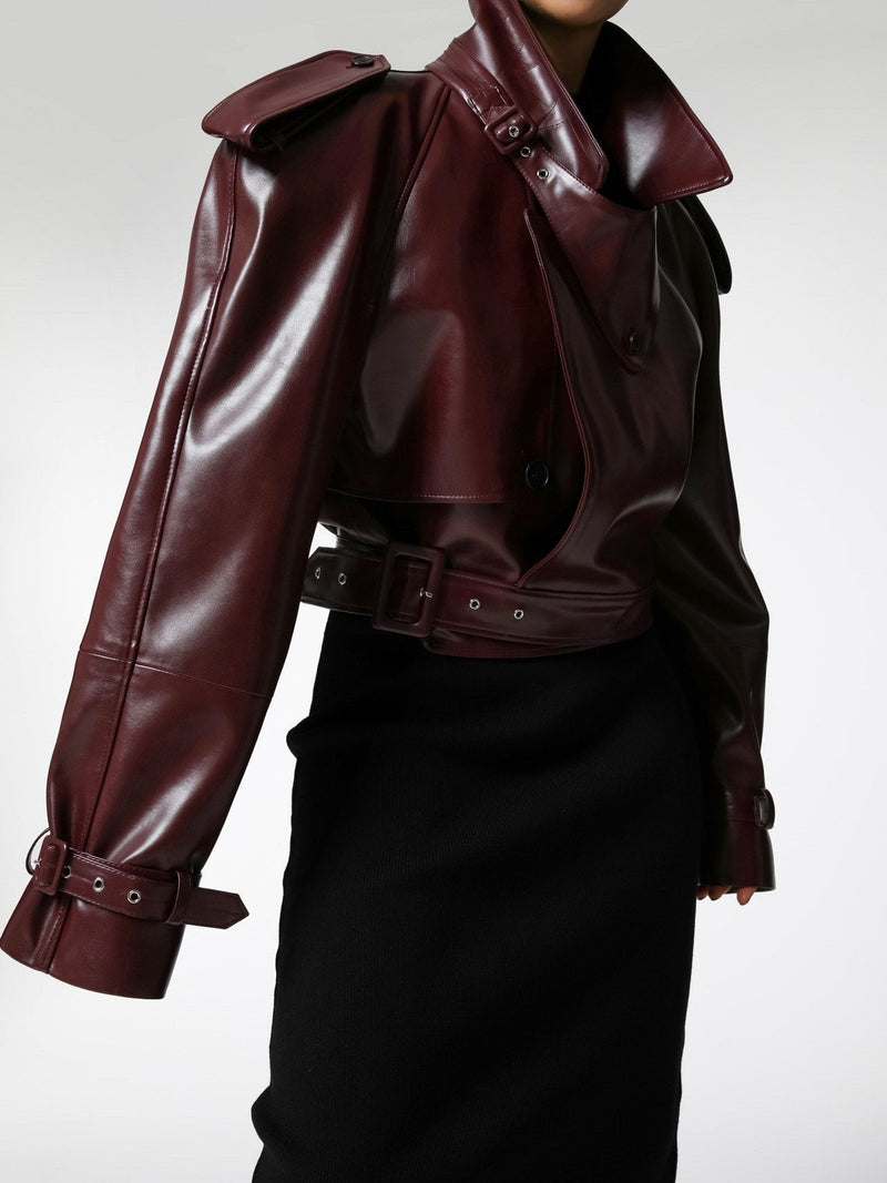 BELTED CHUNKY CROPPED VEGAN LEATHER TRENCH