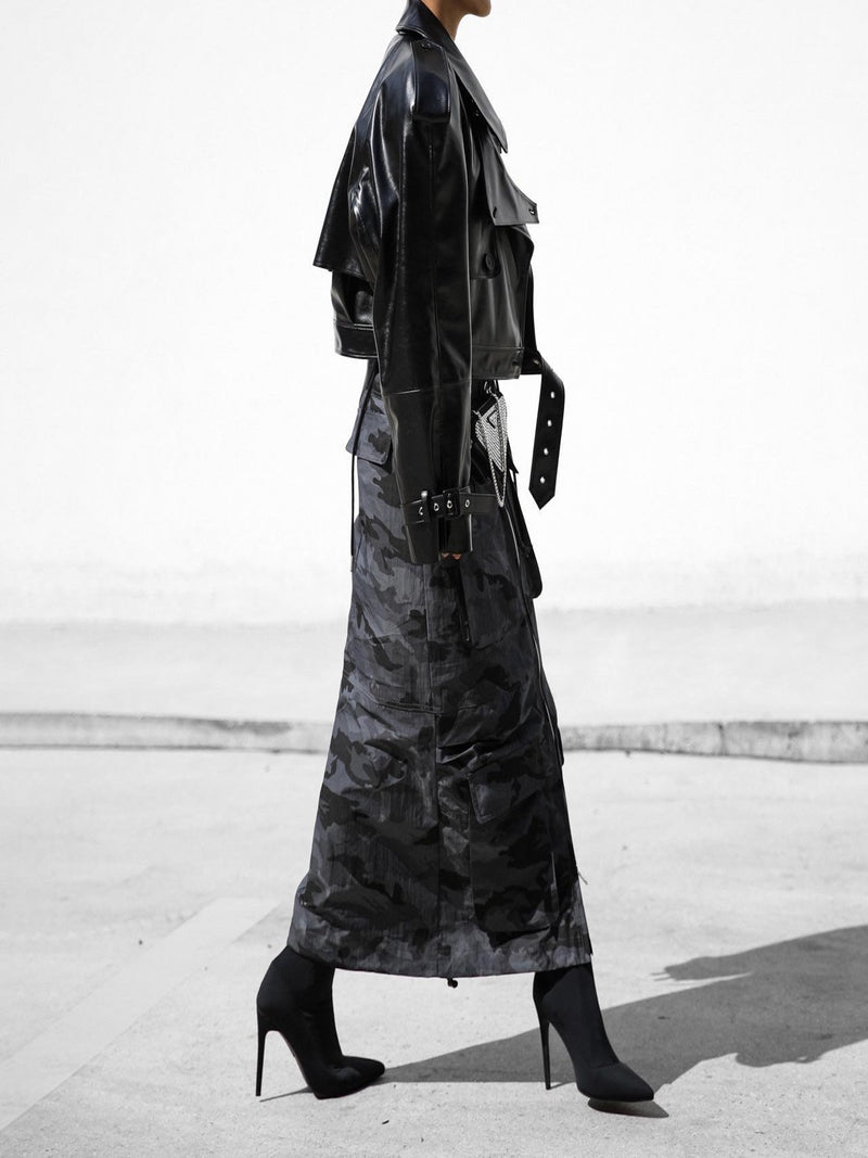 BELTED CHUNKY CROPPED VEGAN LEATHER TRENCH