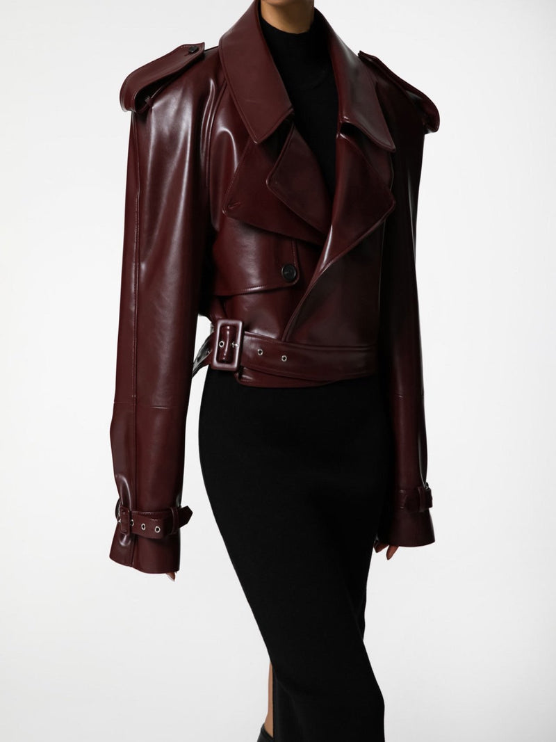 BELTED CHUNKY CROPPED VEGAN LEATHER TRENCH