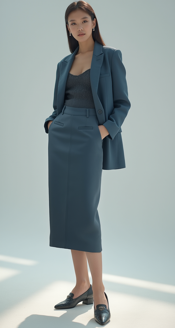 BLUE TAILORED PENCIL SKIRT