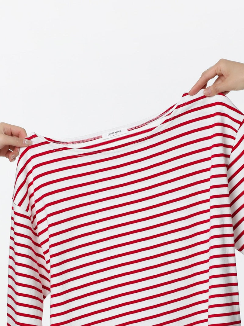 BOYFRIEND FIT STRIPED BOATNECK T-SHIRT