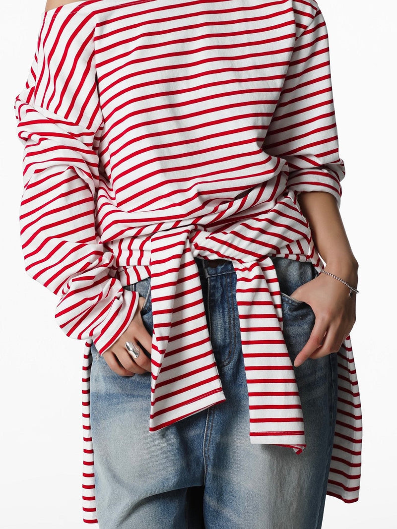BOYFRIEND FIT STRIPED BOATNECK T-SHIRT